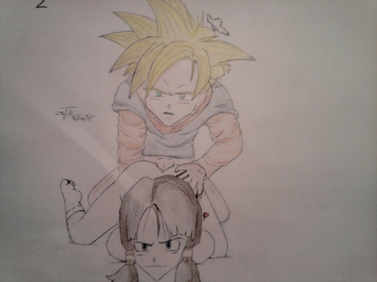 1boy 1girls clothes color dragon_ball dragon_ball_z female front_view human insertion male nude penis rule34 sex son_gohan son_gohan_(young) straight videl