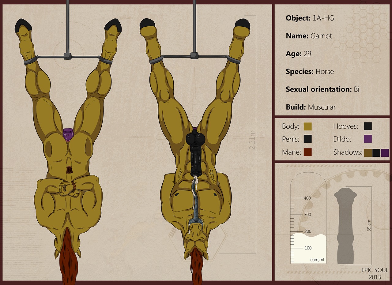 2013 abs anal anal_masturbation anal_penetration animal_genitalia animal_penis anthro anus balls bdsm biceps big_penis biped black_penis bodily_fluids bondage bound brown_body brown_fur brown_hair butt cum cum_circulation cum_in_mouth cum_in_own_mouth cum_in_self cum_inside cum_on_self cum_string cum_while_penetrated cumshot e621 ejaculation english_text epic_soul equid equine equine_genitalia equine_penis erection eyes_closed forced forced_orgasm fur garnot genital_fluids genitals hair hands-free hands_behind_back hooves horse leaking long_hair male mammal masturbation model_sheet muscular muscular_anthro muscular_male nipples nude orgasm pecs penetration penis red_hair sex_toy sheath solo spread_legs spreading submissive submissive_male text toying_self upside_down vein