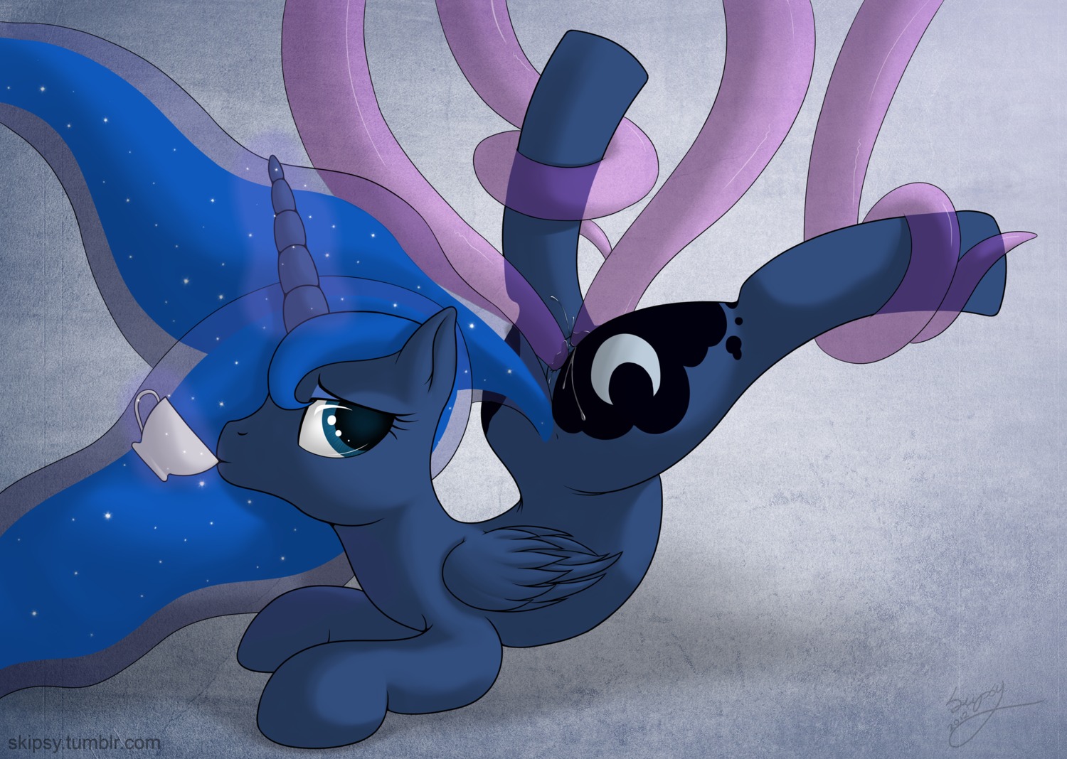 2012 anal anal_penetration anus beverage blue_body blue_eyes blue_feathers blue_hair butt consentacles cutie_mark double_penetration drinking e621 equid equine ethereal_hair feathered_wings feathers female feral food friendship_is_magic genitals hair hasbro hi_res horn long_hair looking_at_viewer magic mammal my_little_pony mythological_creature mythological_equine mythology penetration princess_luna_(mlp) sex skipsy solo tail tea tentacle_in_ass tentacle_in_vagina tentacle_penetration tentacle_sex tentacles translucent translucent_tentacles vaginal vaginal_penetration vulva winged_unicorn wings