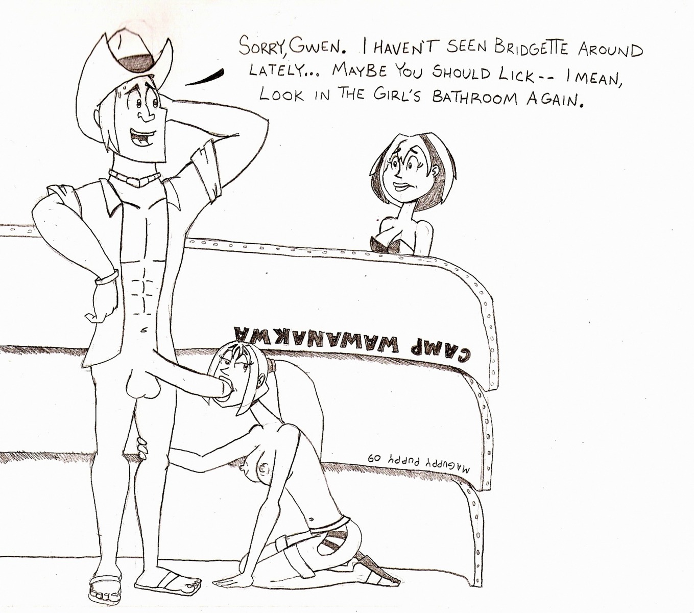 1boy 1girls 2009 bridgette_(tdi) female geoff_(tdi) gwen_(tdi) human human_only maguppy_puppy male rule34 straight_hair total_drama_island