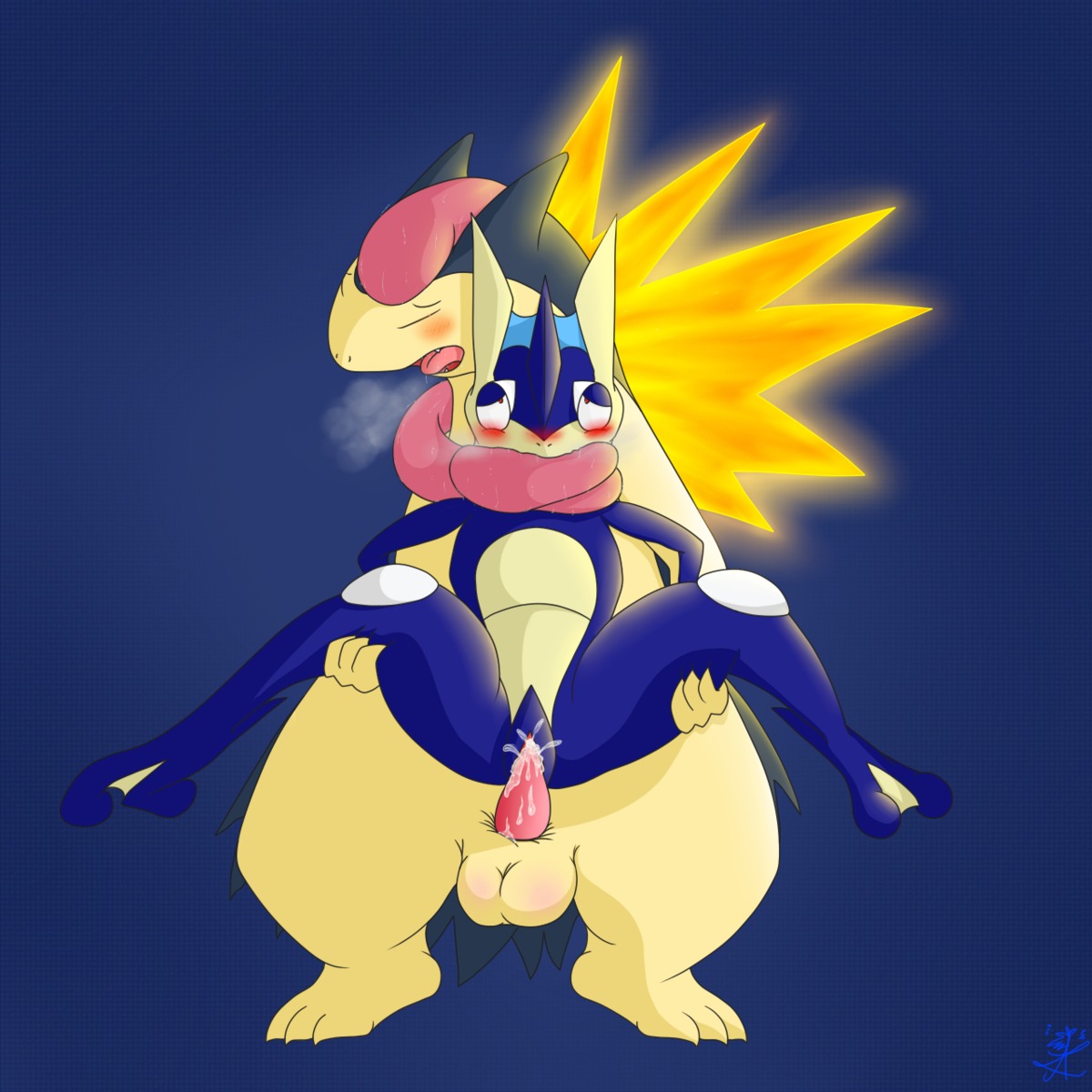 1:1 2014 3_toes amphibian animal_genitalia animal_penis anthro asbiearts balls blue_background blush bodily_fluids conditional_dnp cum cum_inside cum_on_penis duo e621 erection eyes_closed feet female female_penetrated fire fur generation_2_pokemon generation_6_pokemon genital_fluids genitals greninja hi_res male male/female male_penetrating male_penetrating_female mammal mustelid nintendo nude open_mouth penetration penile penile_penetration penis penis_in_vagina pokemon pokemon_(species) sex simple_background standing tapering_penis toes tongue tongue_out typhlosion vaginal vaginal_penetration vulva