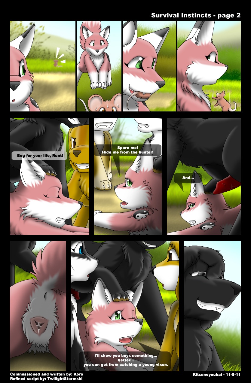 2011 anatomically_correct anatomically_correct_genitalia anatomically_correct_vulva animal_genitalia animal_vulva anus bodily_fluids canid canine canine_genitalia canine_vulva comic e621 english_text erection female feral fox from_behind_position fur genital_fluids genitals group hi_res kitsune_youkai male male/female mammal nude outside penis pink_body pink_fur raised_tail sex shaded survival_instincts tail text vaginal_fluids vulva
