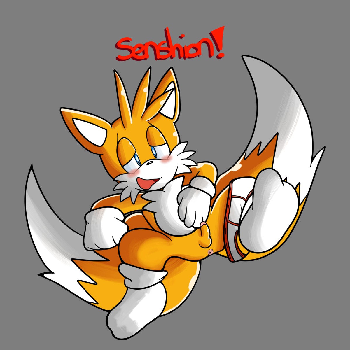 1:1 absurd_res alpha_channel anthro anus blush butt canid canine e621 erection fox genitals hi_res male mammal miles_prower penis sega senshion shy small_penis solo sonic_the_hedgehog_(series) young young_anthro