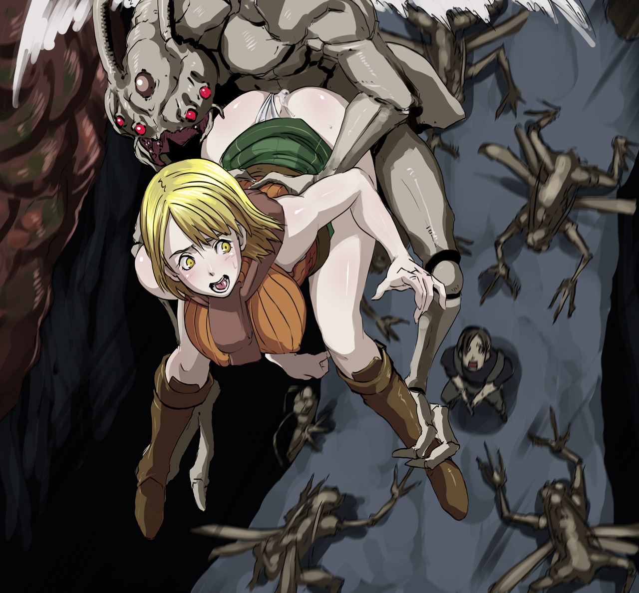 1girls 7monsters anal ashley_graham ashley_graham_(brooke_elizabeth_mathieson) ass bad_end bent_over blonde_hair blush boots brown_boots butcha-u capcom captured censored clothed_sex clothing cum cum_in_ass cum_inside eroquis female flying from_behind green_skirt highres human interspecies leon_scott_kennedy leon_scott_kennedy_(christian_duerre) male monster monster_on_female nipples novistador open_mouth panties panties_aside penetration peril rape resident_evil resident_evil_4 rule34 scared shirt short_hair skirt skirt_lift sleeveless_turtleneck spread_legs suspension tear turtleneck watching wide_eyed wide_hips yellow_eyes