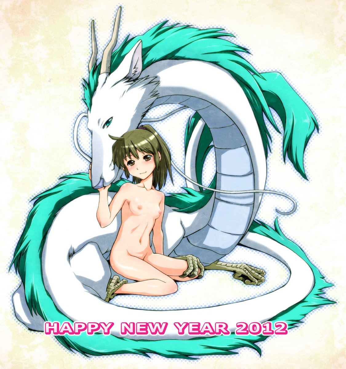 1girls 2012 artist_request breasts brown_hair chihiro_ogino dragon female human light-skinned_female light_skin nipples nude rule34 short_hair spirited_away studio_ghibli