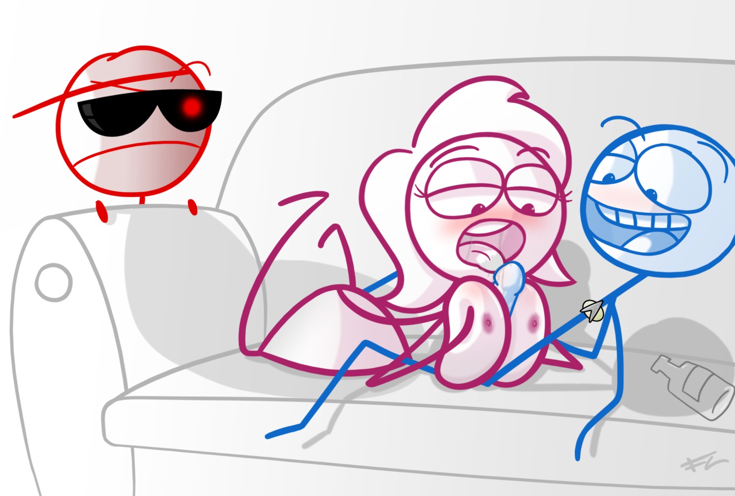 1girls 2boys blush breasts dick_figures fellatio female frozenzombie male nipples paizuri penis rule34 starfleet_insignia stick_figure stickman stickwoman white_background