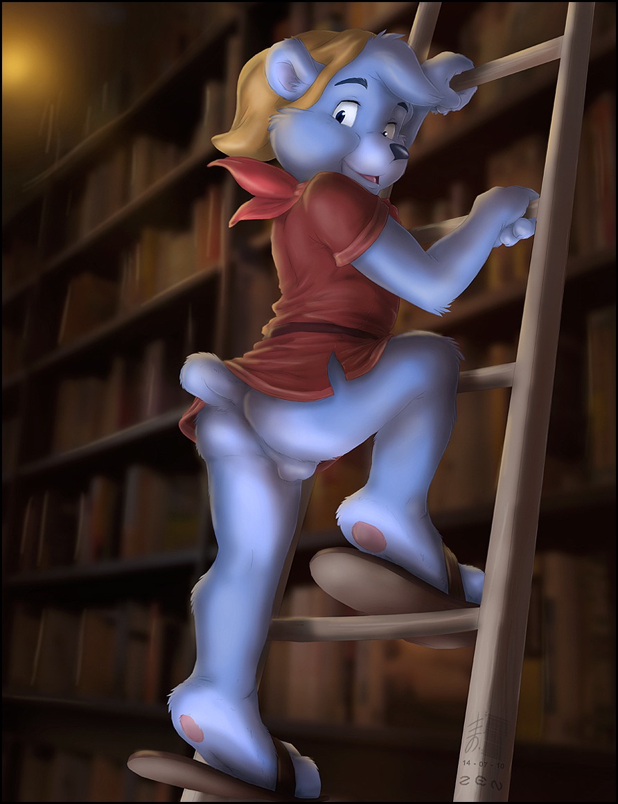 anthro anus backsack balls bear bottomless butt clothed clothing disney e621 feet fur genitals gummi_bears gusto_gummi hindpaw looking_at_viewer looking_back looking_back_at_viewer male mammal paws shirt solo topwear tunic zenthetiger