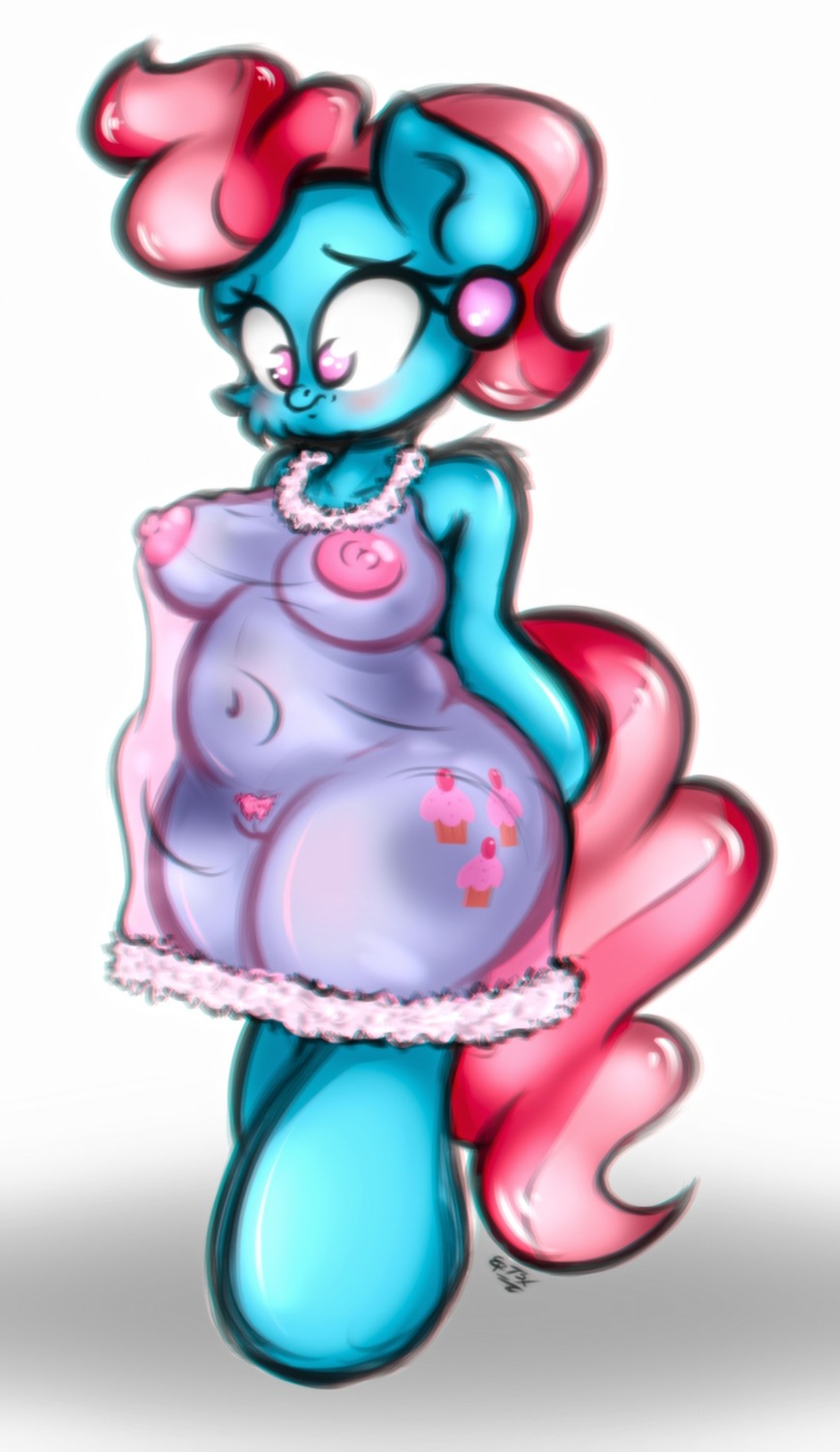 2014 anthro anthrofied areola barefoot big_areola big_breasts biped blue_body blue_fur blush breasts clothing cross-eyed cutie_mark digital_media_(artwork) e621 earth_pony equid equine feet female friendship_is_magic fur genitals gradient_background hair hasbro hi_res horse koffeekuma mammal mrs._cake_(mlp) multicolored_hair my_little_pony navel nightgown nipples pink_eyes pink_hair pony pubes red_hair seductive simple_background slightly_chubby solo standing translucent translucent_clothing two_tone_hair vulva white_background