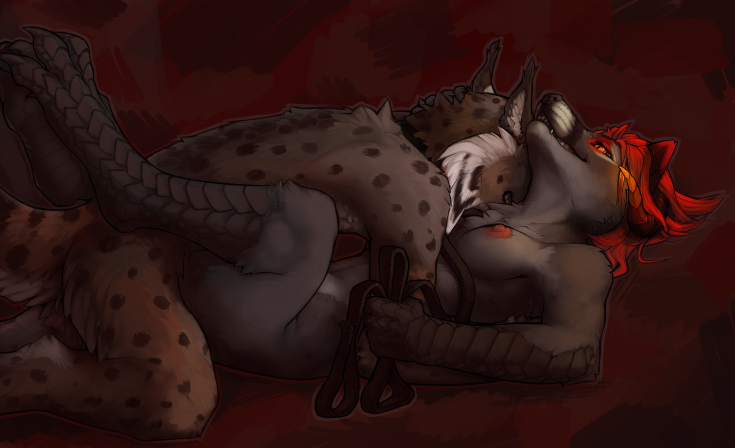 abstract_background anthro areola black_lips black_sclera breasts canid canid_demon canine chest_tuft claws collar demon duo e621 fangs felid feline female female_penetrated from_front_position fur hair hand_on_head happy happy_sex hellhound hi_res horn hybrid kanika leash leg_wrap lips looking_pleasured lying lynx lynx_(snowskau) male male/female male_penetrating male_penetrating_female mammal markings missionary_position mythological_canine mythological_creature mythology nipples nude on_back orange_eyes penetration power_bottom red_hair romantic romantic_couple scales sex side_boob side_view simple_background smile snowskau spots spotted_body spotted_fur spread_legs spreading tail tasteful teeth tuft whiskers yellow_eyes