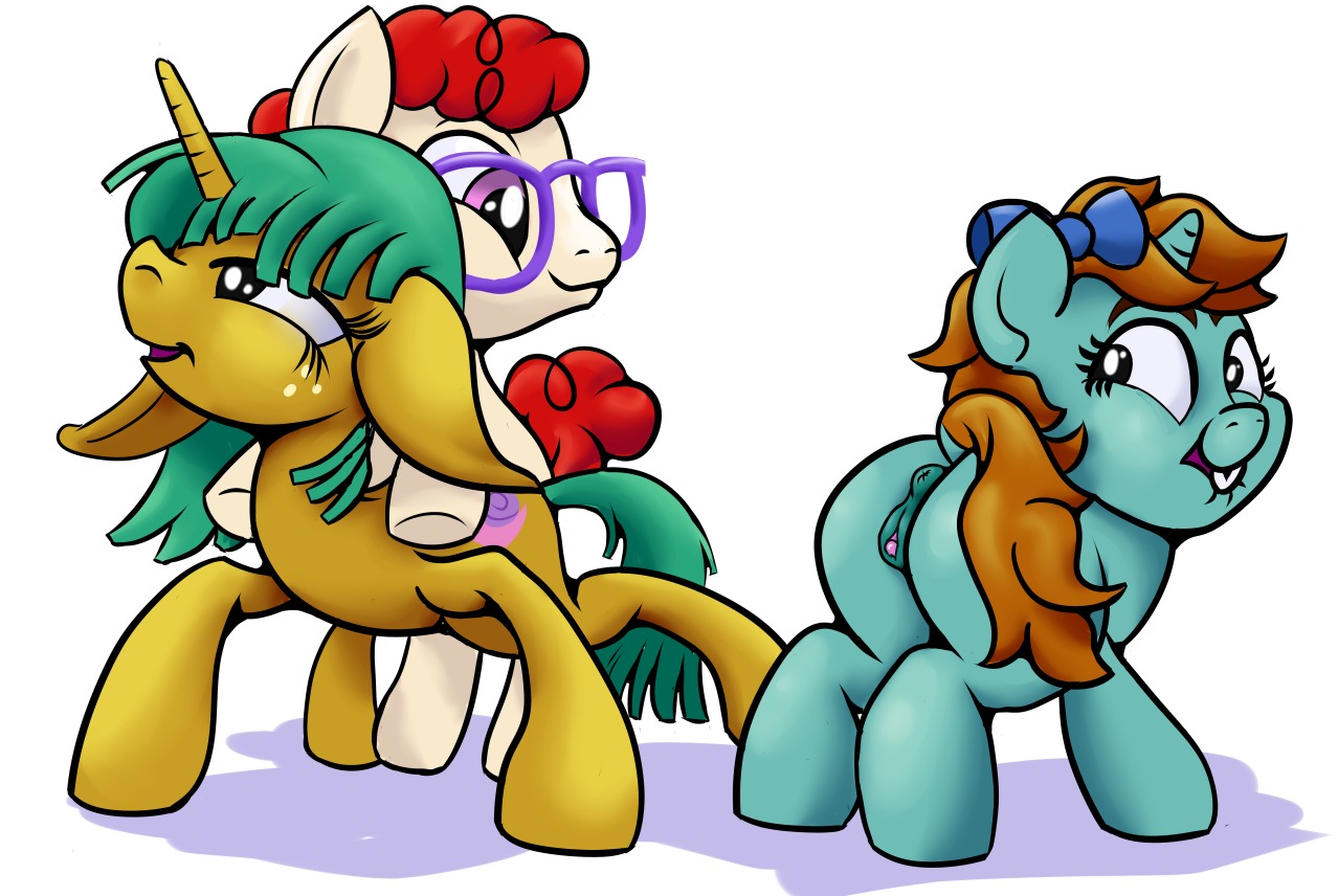 2013 anus brown_body brown_fur brown_hair crossgender cutie_mark e621 earth_pony equid equine eyewear female feral freckles friendship_is_magic fur genitals glasses green_body green_fur green_hair group hair hasbro horn horse male male/female mammal my_little_pony mythological_creature mythological_equine mythology penetration pony presenting ragingsemi red_hair sex snails_(mlp) snips_(mlp) spread_legs spreading tail twist_(mlp) unicorn vulva young young_feral