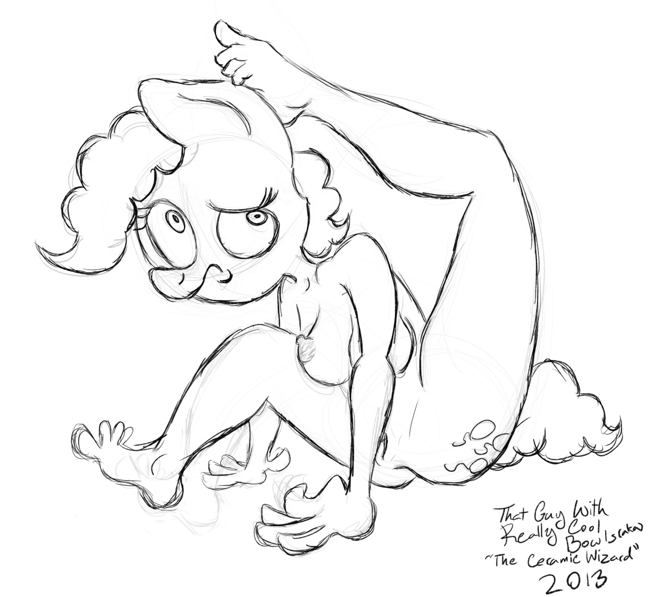 2013 anthro anthrofied biped breasts cutie_mark e621 earth_pony english_text equid equine female friendship_is_magic genitals goatboy hair hasbro hi_res horse mammal monochrome my_little_pony nipples pinkie_pie_(mlp) pony sitting sketch solo text vulva