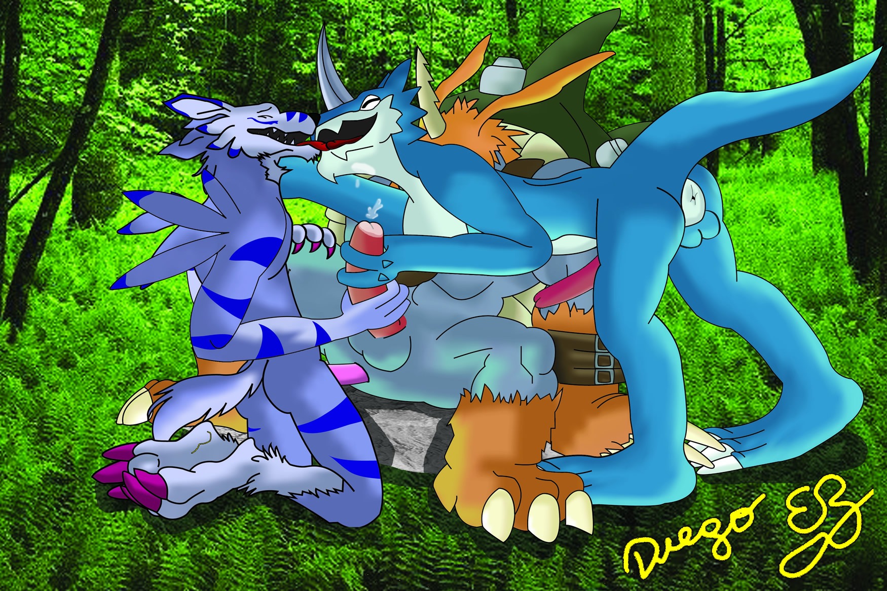 anthro canine diegoeb digimon digimon_(species) dragon exveemon male male_only pinniped rule34 scalie weregarurumon werewolf wolf zudomon