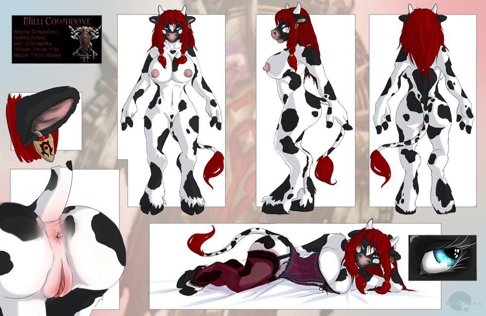 anthro anus biped blizzard_entertainment blue_eyes bovid bovine breasts butt clothing corset e621 eyes_close-up female genitals hair hooves horn legwear lingerie looking_at_viewer lying mammal milli model_sheet nipples piercing pigtails plump_labia presenting presenting_hindquarters red_hair shalinka side_view solo spots standing stockings tail tail_tuft tauren topwear tuft turnaround vulva warcraft