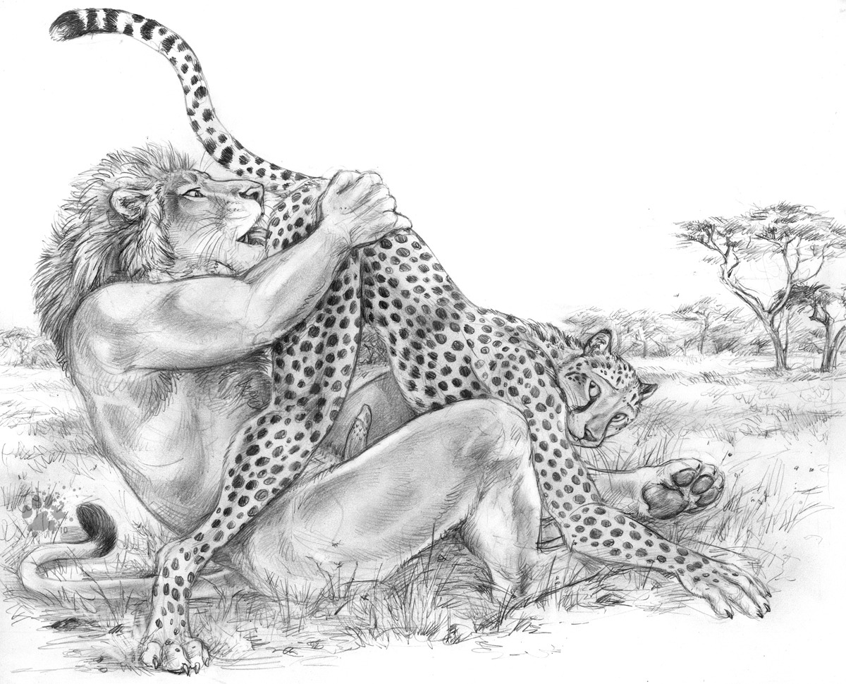 2010 all_fours ambiguous_gender anal anthro armpit_hair ass_up blotch body_hair cheetah claws detailed_background duo e621 erection feet felid feline fur genitals greyscale hand_on_back hindpaw interspecies lion looking_back male male/ambiguous mammal mane monochrome open_mouth oral outside pantherine pawpads paws penile_spines penis plant raised_tail rimming savanna scratches_volume_4 sex side_view sitting sketch spots tail tail_tuft tongue traditional_media_(artwork) tree tuft whiskers