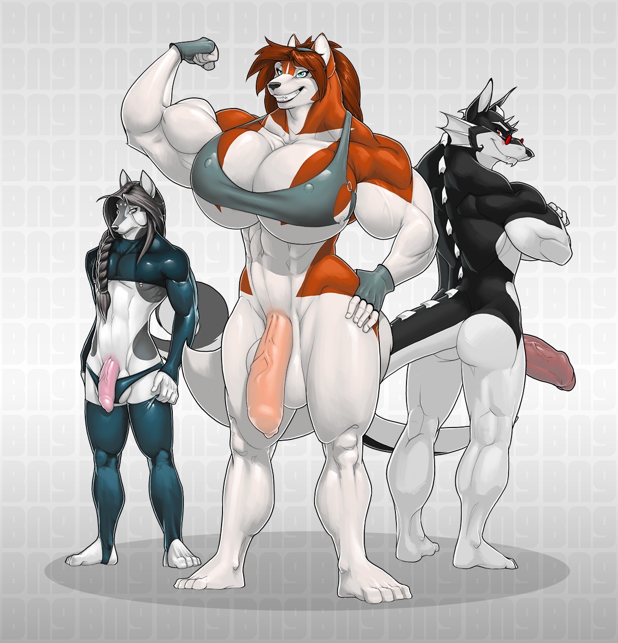 anthro aquatic balls big_breasts bng bottomless bottomless_gynomorph bottomless_intersex breasts butt canid canine canis clothed clothing domestic_dog e621 flaccid foreskin genitals group gynomorph hi_res humanoid_genitalia humanoid_penis intersex long_foreskin male mammal muscular muscular_gynomorph muscular_intersex muscular_male nipple_outline nude orbitas partially_clothed partially_retracted_foreskin penis simple_background tail trio unretracted_foreskin white_background