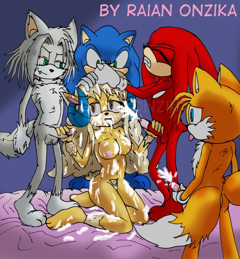 1girls 4boys anthro bukkake cum echidna female fox furry head_grab hedgehog knuckles_the_echidna male multi_tail naiar_the_wolf raianonzika ram rule34 sega sex sonic_(series) sonic_the_hedgehog straight tail tails tails_the_fox wolf
