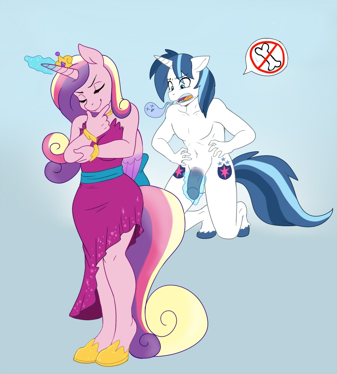 anthro anthrofied balls breasts clothing crown cutie_mark dominant dominant_female dress duo e621 equid equine eyes_closed feathered_wings feathers female flaccid friendship_is_magic fur genitals hair hasbro headgear hi_res horn magic male mammal multicolored_hair my_little_pony mythological_creature mythological_equine mythology nude open_mouth penis phuufy pink_body pink_feathers pink_fur princess_cadance_(mlp) shining_armor_(mlp) smile submissive submissive_male symbol unicorn white_body white_fur winged_unicorn wings
