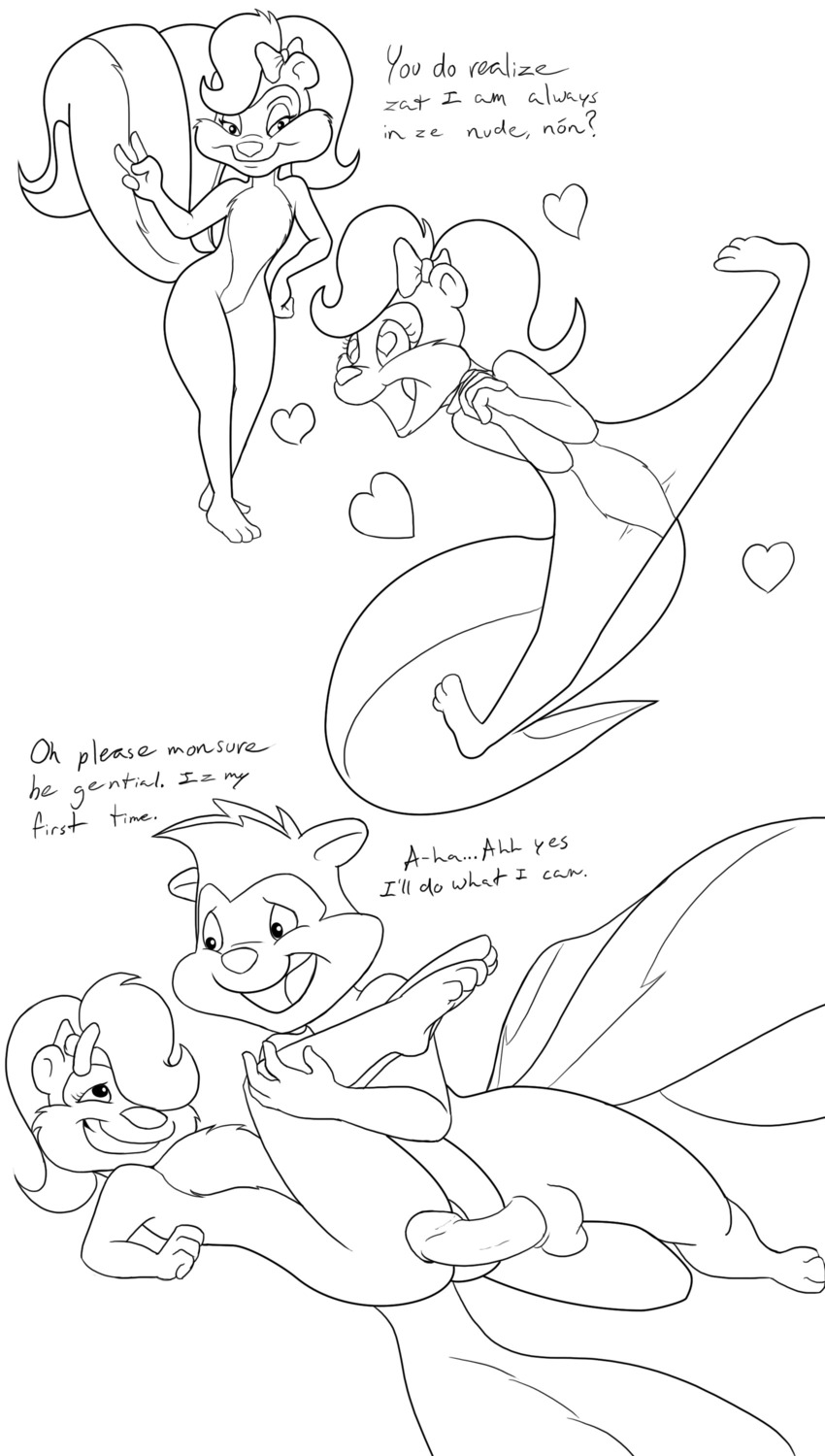 anthro female fifi_la_fume furry male monochrome naughtee pepe_le_pew rule34 skunk smooth_fur tiny_toon_adventures warner_brothers
