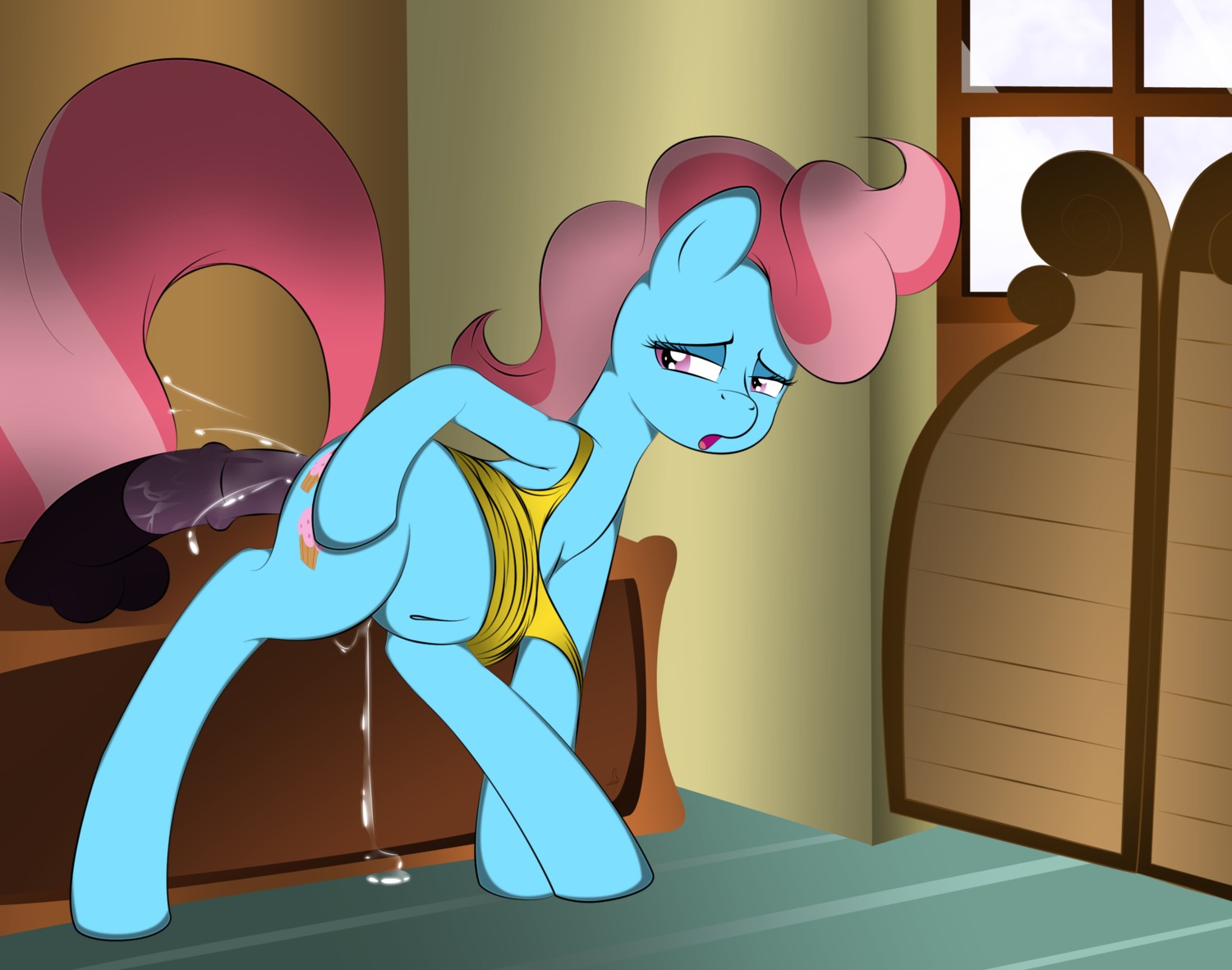 2013 ambiguous_penetration animal_dildo animal_genitalia animal_sex_toy apron belly big_belly blue_body blue_fur bodily_fluids butt clothing cutie_mark dildo dildo_sitting door e621 earth_pony equid equine equine_dildo female feral friendship_is_magic fur genital_fluids genitals hair hasbro hi_res horse inside looking_back mammal masturbation mrs._cake_(mlp) multicolored_hair my_little_pony navel open_mouth penetration piercing pony pregnant pregnant_masturbation purple_eyes raised_tail sex_toy slightly_chubby solo tail toying_self two_tone_hair v-d-k vaginal_fluids