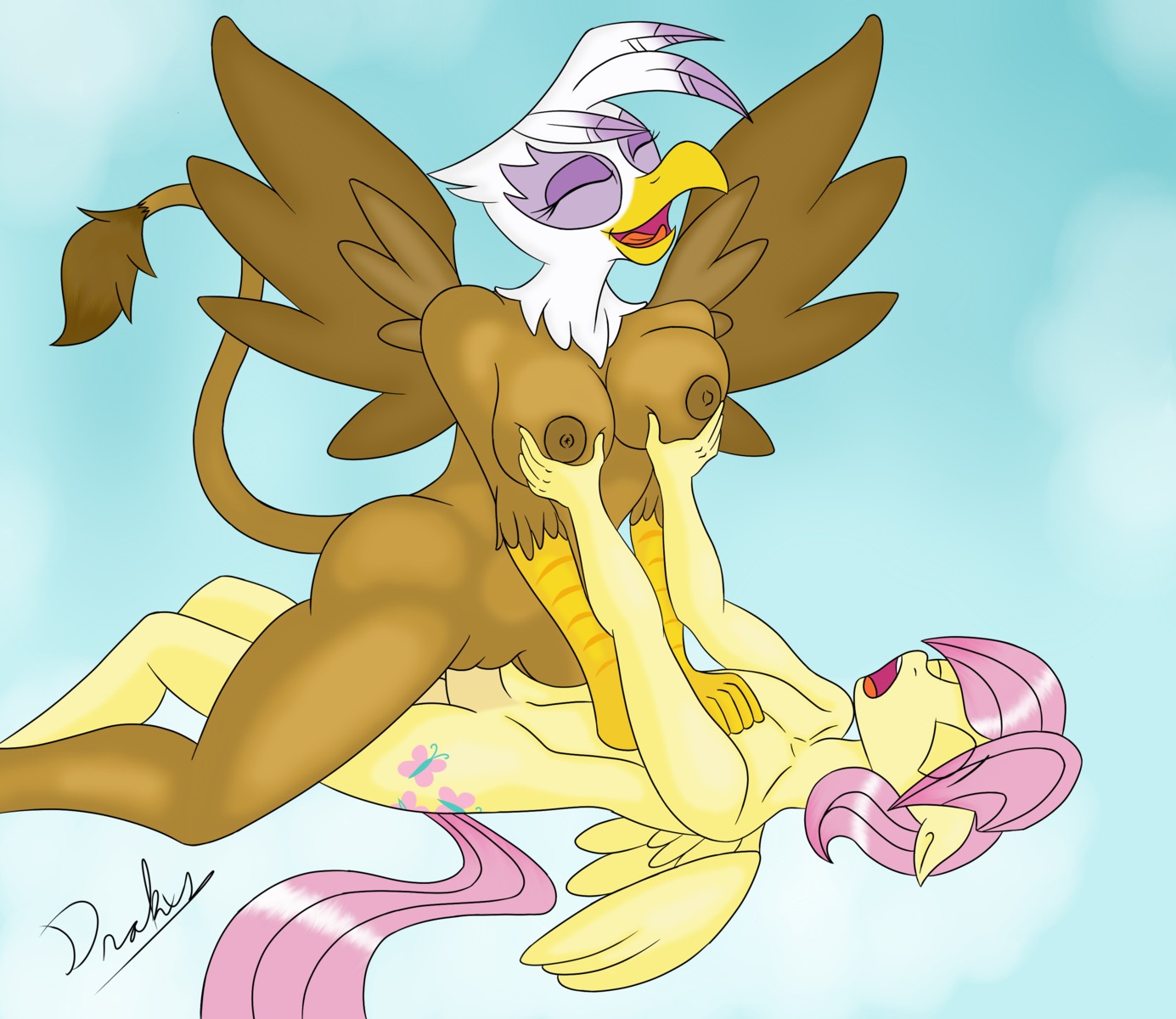 2013 absurd_res animal_genitalia animal_penis anthro anthro_on_anthro anthrofied avian beak big_breasts breast_grab breasts brown_body brown_fur cowgirl_position crossgender cutie_mark drakxs duo e621 equid equine equine_genitalia equine_penis erection eyes_closed feathered_wings feathers female female_on_top female_penetrated femboy fluttershy_(mlp) friendship_is_magic from_front_position fur genitals gilda_(mlp) gryphon hair hand_on_breast hand_on_chest hasbro hi_res interspecies long_hair lying male male/female male_on_bottom male_penetrating male_penetrating_female mammal moan my_little_pony mythological_avian mythological_creature mythological_equine mythology nipples on_back on_bottom on_top open_mouth pegasus penetration penile penile_penetration penis penis_in_vagina pink_hair sex spread_wings straddling tail tail_tuft teeth tongue tuft vaginal vaginal_penetration vulva wing_boner wings yellow_body yellow_feathers yellow_fur