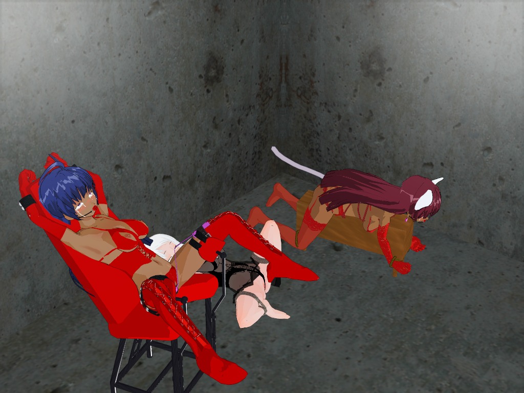 3d 3d_custom_girl 3girls all_fours animal_ears animal_tail anthro blue_hair bondage cat cat_ears cat_girl cat_tail catgirl egg_vibrator feline female frogtie furry gag gagged helpless lingerie multiple_subs nekomimi nipples red_hair rule34 slave torn_clothes vibrator white_hair