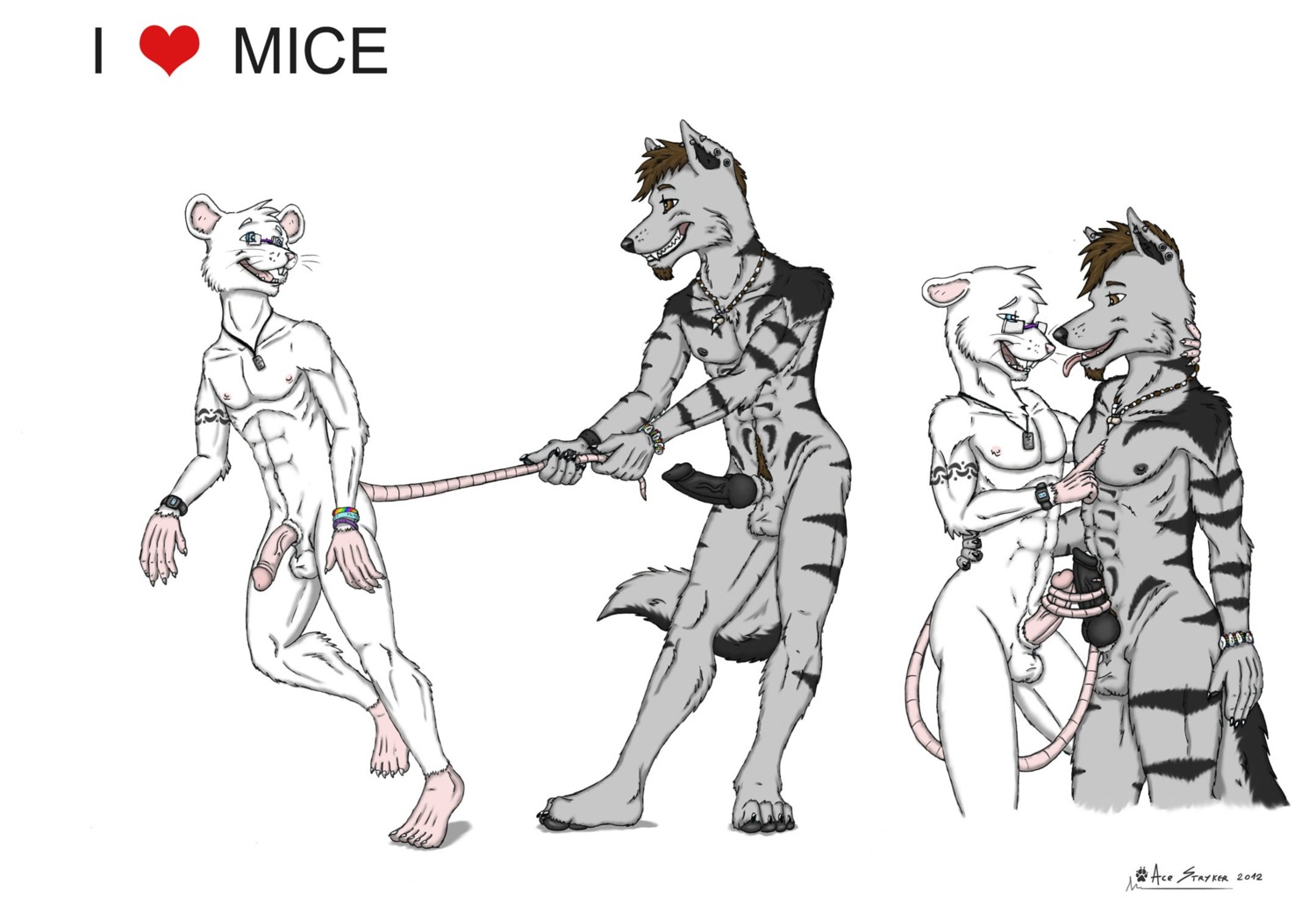 2012 abs ace_stryker anthro balls black_penis brown_eyes brown_hair canid canine canis clock duo e621 erection eyewear facial_hair frottage genitals glasses hair hi_res jewelry knot male male/male mammal mouse murid murine muscular muscular_male necklace nipples nude penile penis penises_touching rodent sex simple_background tail tail_fetish tail_grab tail_play tongue tongue_out watch whiskers white_background wolf