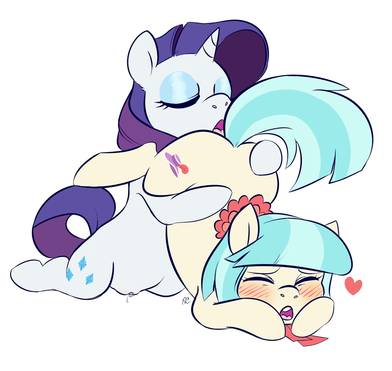 1trick 2014 blue_hair blush bodily_fluids coco_pommel_(mlp) cutie_mark duo e621 earth_pony equid equine eyes_closed female female/female feral feral_on_feral friendship_is_magic fur genital_fluids genitals hair hasbro heart_symbol hi_res horn horse mammal multicolored_hair my_little_pony mythological_creature mythological_equine mythology open_mouth oral pony purple_hair rarity_(mlp) sex simple_background two_tone_hair unicorn vaginal_fluids vulva white_background white_body white_fur