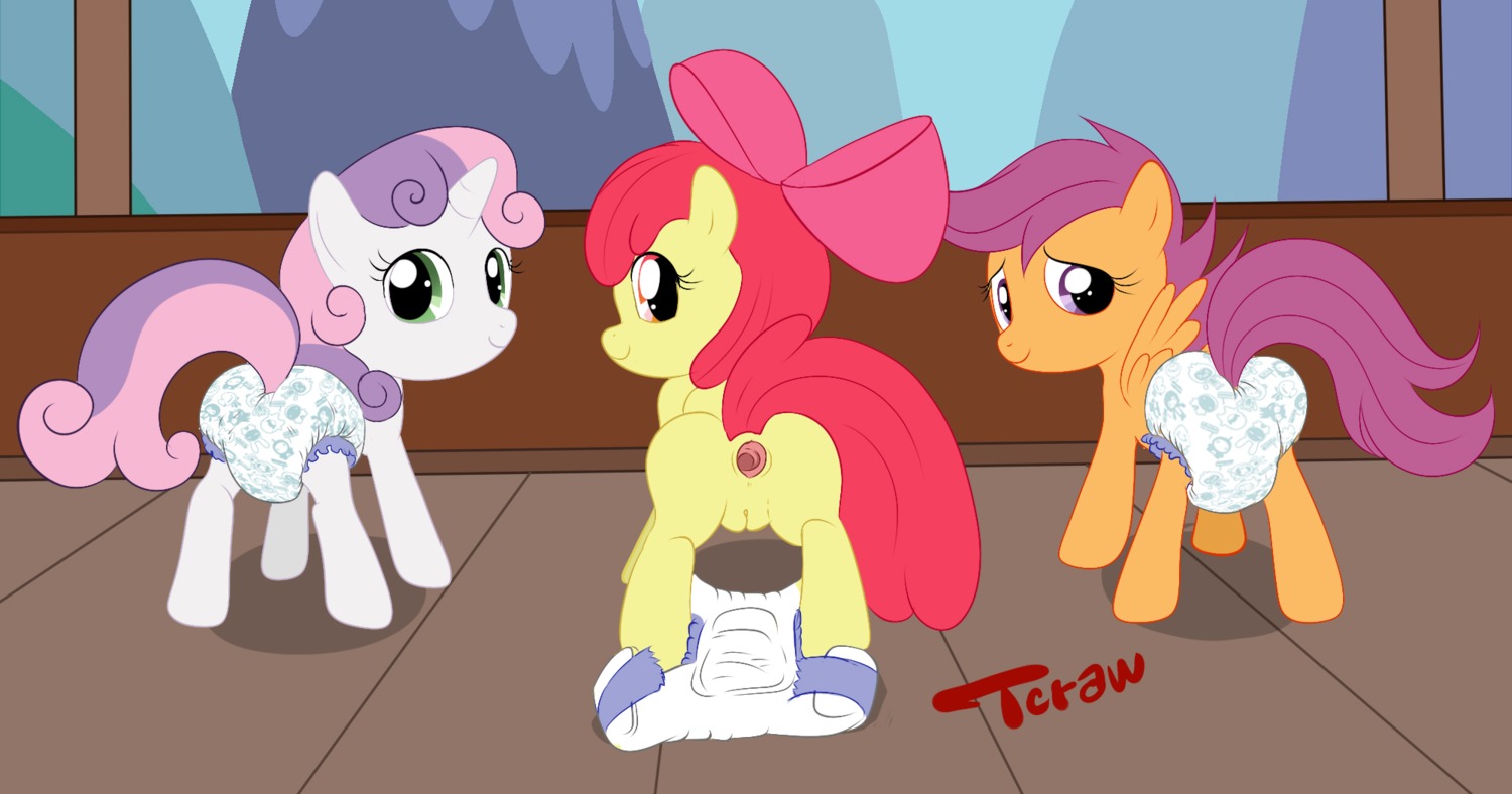 apple_bloom_(mlp) cub cutie_mark_crusaders diaper earth_pony equine female feral friendship_is_magic horse my_little_pony pegasus pony rule34 scootaloo_(mlp) smooth_skin sweetie_belle_(mlp) tecraudio unicorn what young