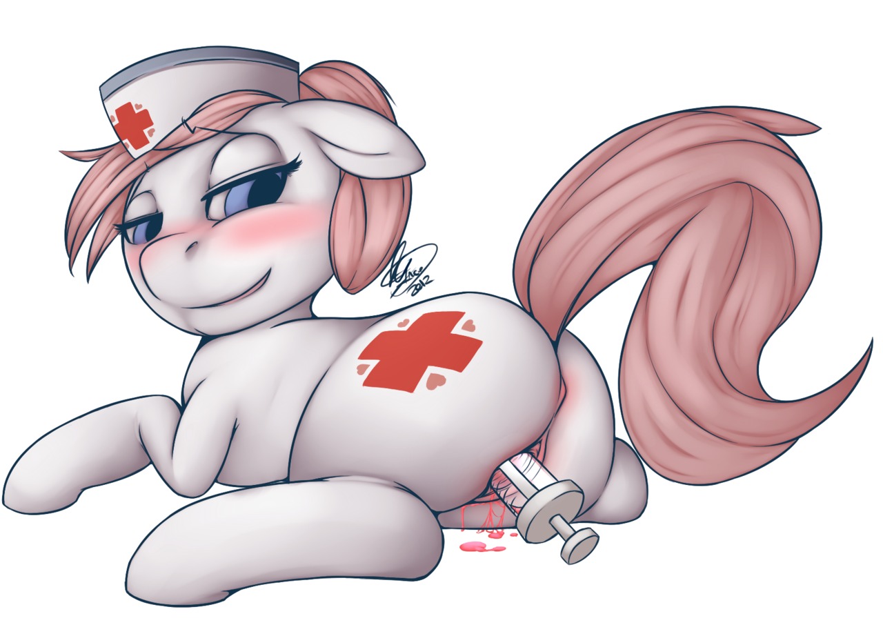 blue_eyes earth_pony equine female female_only feral florecentmoo friendship_is_magic fur furry horse leaking_pussy my_little_pony nurse_redheart object_insertion pink_fur pink_hair pony pussy rule34 signature solo straight_hair syringe tail white_background white_fur