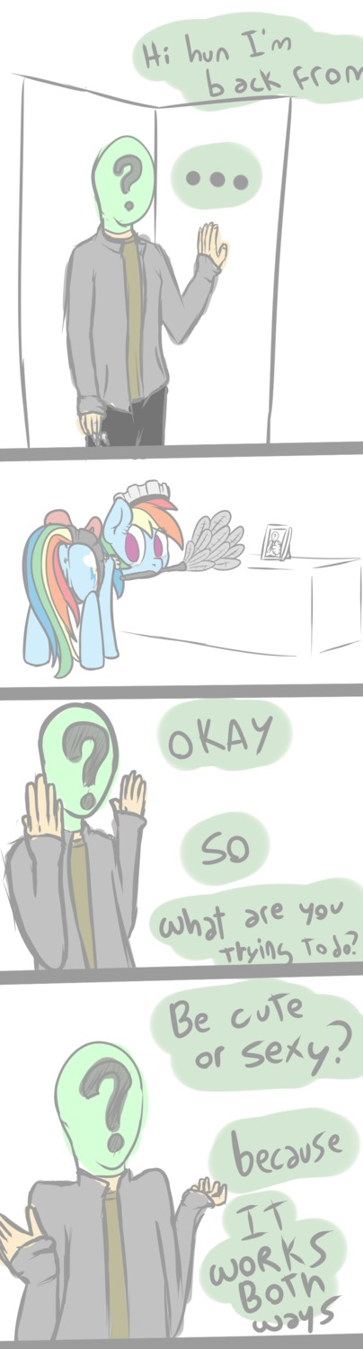 2013 absurd_res anon anus blue_body blue_fur blush cleaning_tool clothing comic dialogue duo e621 english_text equid equine feather_duster female feral friendship_is_magic fur genitals hair hasbro hi_res horse human inside maid_uniform mammal mostazathy multicolored_hair my_little_pony photo pony rainbow_dash_(mlp) rainbow_hair standing text uniform vulva