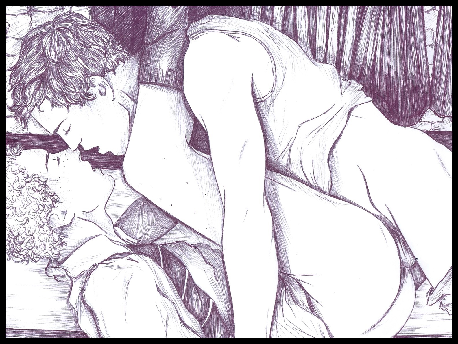 2boys anal anal_penetration anal_sex black_and_white bottomless curly_hair ericahpfa freckles gay glasses_removed gryffindor gryffindor_tie hand_on_neck harry_potter imminent_kiss legs_on_shoulders male male_only monochrome multiple_boys multiple_males oliver_wood pants_down penis percy_weasley rule34 shirt_up sketch tagme traditional_media_(artwork) yaoi
