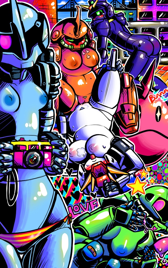 2011 5girls blue_skin breasts curvaceous ems-10_zudah female frut green_skin gundam gundam_0083 gundam_ms_igloo gundam_zz haro humanoid mecha mecha_focus mecha_girl mobile_suit mobile_suit_gundam ms-06_zaku_ii msz-010_zz_gundam multiple_females multiple_girls nipples outdoors pussy red_skin rms-108_marasai robot robot_girl rule34 rx-178_gundam_mk-ii white_skin yuri zeta_gundam