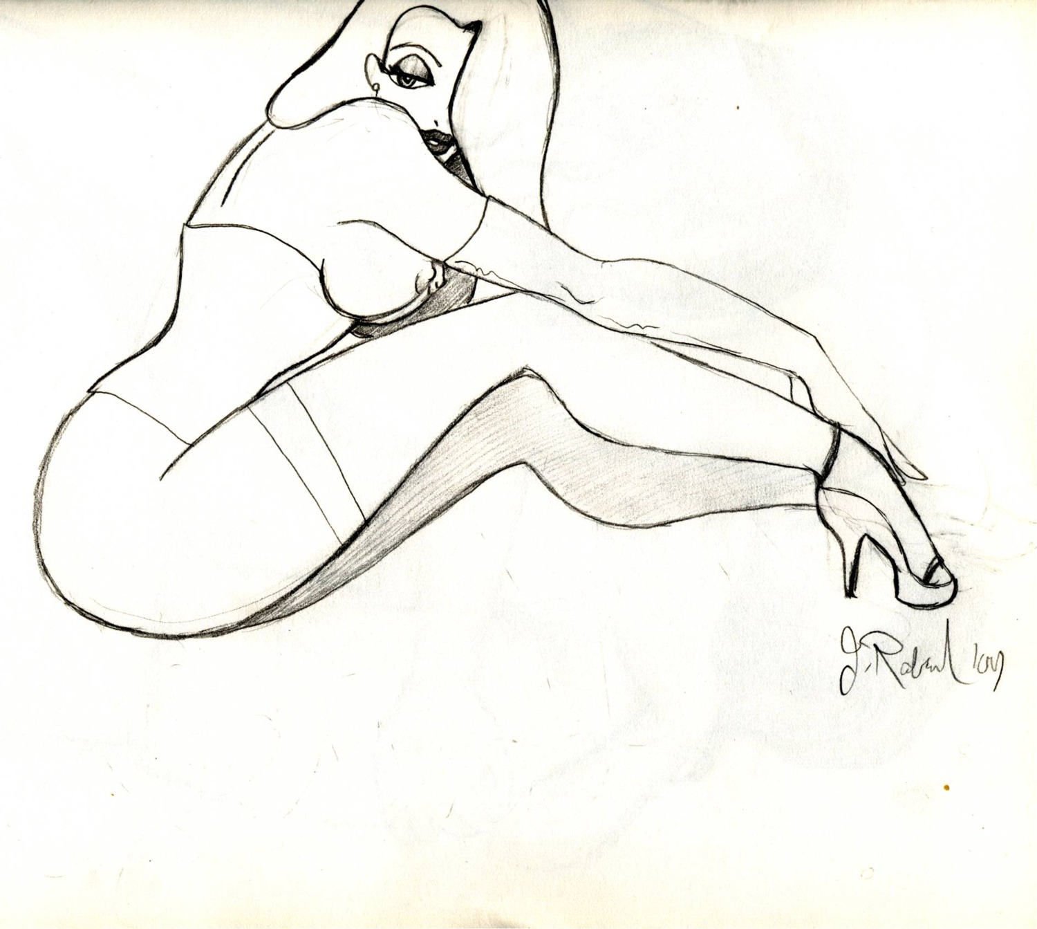 1girls 2d disney female female_only human jessica_rabbit monochrome nipples nude nude_female rule34 simple_background solo tagme traditional_media_(artwork) white_background who_framed_roger_rabbit