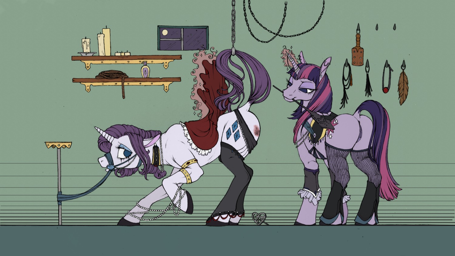 16:9 bdsm bondage bound clothing cutie_mark duo e621 equid equine female feral fillyphalanx friendship_is_magic fur genitals hair hasbro hi_res hooves horn horse_tail legwear mammal multicolored_hair my_little_pony mythological_creature mythological_equine mythology purple_body purple_eyes purple_fur purple_hair rarity_(mlp) stockings tail tail_bondage tail_tied twilight_sparkle_(mlp) two_tone_hair unicorn vulva white_body white_fur widescreen