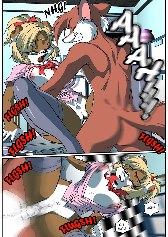 accessory anthro anthro_on_anthro arm_support backward_arm_support biped black_lips blonde_hair bow_(feature) bow_accessory bow_in_front bow_ribbon bow_shirt bow_topwear breasts butt canid canine canis chochi clenched_teeth clitoris clothed clothed_sex clothing clothing_bow comic detailed_background dialogue digital_media_(artwork) domestic_dog duo e621 english_text erection female female_penetrated fox from_front_position genitals green_eyes hair hair_accessory hair_bow hair_ribbon inside interjection interspecies legwear lips lovely_pets male male/female male_penetrating male_penetrating_female mammal mike_blade nipple_slip nipples nude partially_clothed penetration penile penile_penetration penis penis_in_vagina platform_sex pointy_speech_bubble reclined_table_lotus reclining repeated_text ribbons sex skimpy sophie_(lovely_pets) sound_effects speech_bubble standing standing_sex stockings tail teeth text two_panel_image unprofessional_behavior vaginal vaginal_penetration vulva