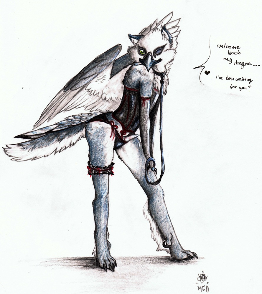 5_toes accessory anthro arched_back armwear avian beak bird black_armwear black_claws black_clothing black_corset black_elbow_gloves black_fingerless_gloves black_gloves black_handwear black_panties black_underwear blue_beak blue_body blue_ears blue_feathers blue_fur canid canine canis claws clothed clothing collar corset crossdressing dewclaw digitigrade e621 elbow_gloves english_text erection feathered_wings feathers feet femboy finger_claws fingerless_gloves foot_tuft full-length_portrait fur garter genitals gloves gryphon hands_on_leg hands_on_own_leg handwear heart_symbol holding_leash holding_object holding_own_leash leash leashed_collar leg_garter lingerie looking_at_viewer male mammal mjoellnir monochrome multicolored_body multicolored_feathers mythological_avian mythological_creature mythology one_eye_closed panties paws penis penis_poking_out portrait pose solo speech_bubble standing tail tail_feathers talking_to_viewer text toe_claws toes topwear traditional_media_(artwork) tuft two_tone_body two_tone_feathers underwear white_body white_feathers white_fur white_head white_inner_ear wings wink wolf wolfgryph