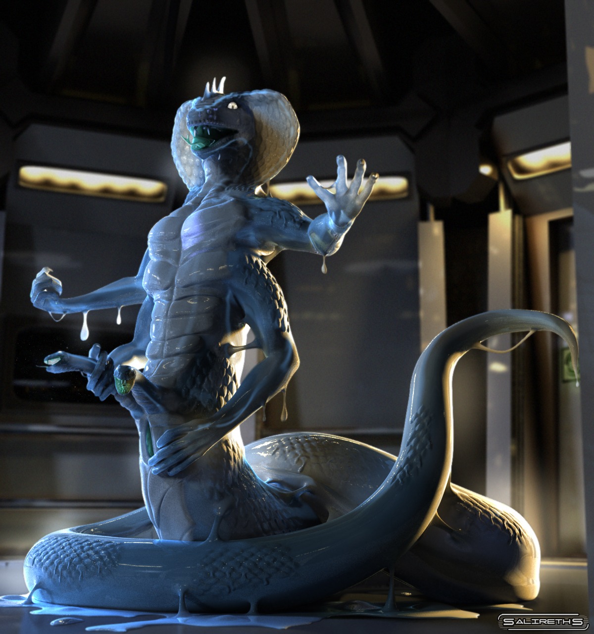 2_penises 3d_(artwork) anthro apode blue_body blue_skin cobra digital_media_(artwork) draconcopode e621 garrus_kayric genitals hi_res intersex latex legless living_gasm_drive living_penis male maleherm masturbation multi_arm multi_genitalia multi_limb multi_penis naga nude penile penile_masturbation penis penis_snake reptile salireths scalie sentient_penis serpentine slime snake snake_hood solo space symbiote translucent unusual_anatomy unusual_genitalia unusual_penis vulva