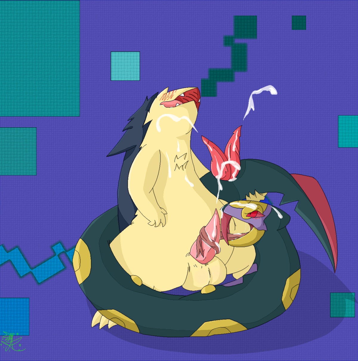 2_penises animal_genitalia animal_penis asbiearts blush bodily_fluids cloaca cloacal_penis conditional_dnp cum cum_on_chest cum_on_face duo e621 erection fellatio feral generation_2_pokemon generation_3_pokemon genital_fluids genitals hemipenes hi_res long_tongue male male/male male_penetrated male_penetrating male_penetrating_male multi_genitalia multi_penis nintendo open_mouth oral penetration penile penis pokemon pokemon_(species) reptile saliva scalie seviper sex simple_background snake tapering_penis tongue tongue_out tonguejob typhlosion