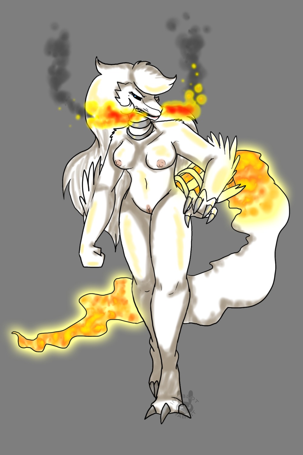 anthro breasts color exposed_breasts female female_only fire front_view fur furry furry_breasts nudity pokemon pussy reshiram rule34 smoke solo transparent_background vulva