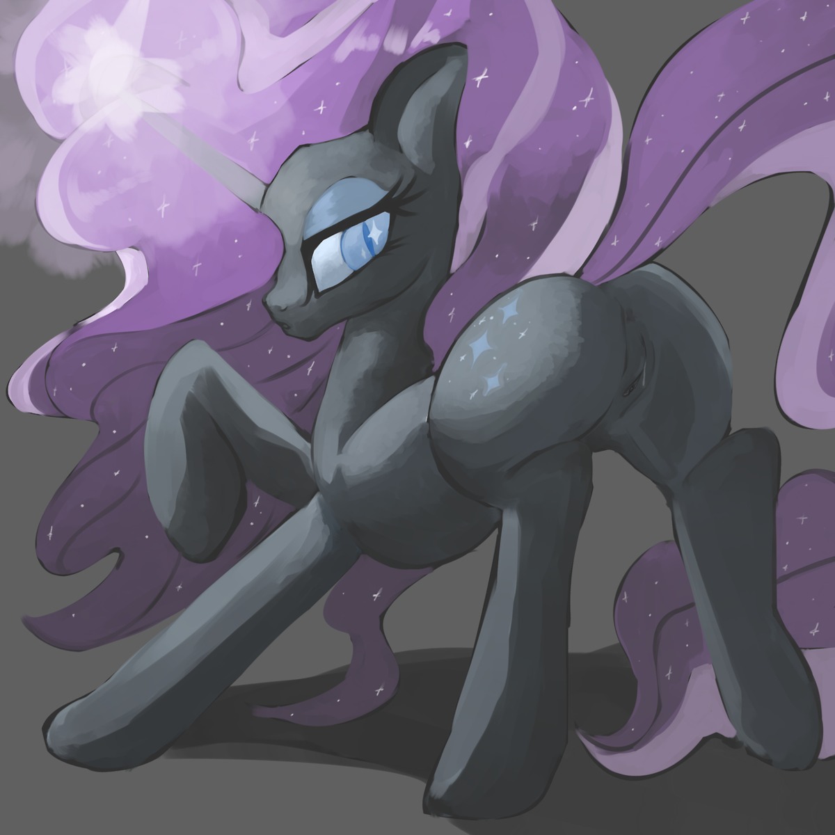 1:1 2013 anus black_body black_skin blue_eyes blue_eyeshadow bodily_fluids butt e621 equid equine eyelashes eyeshadow female feral friendship_is_magic genital_fluids genitals glistening grey_background hair hasbro hi_res horn idw_publishing long_hair looking_at_viewer looking_back makeup mammal my_little_pony my_little_pony_(idw) mythological_creature mythological_equine mythology nightmare_rarity_(idw) nude open_mouth ponylicking presenting presenting_hindquarters presenting_vulva purple_hair quadruped raised_leg rarity_(mlp) shadow simple_background solo spread_legs spreading tail unicorn vaginal_fluids vulva