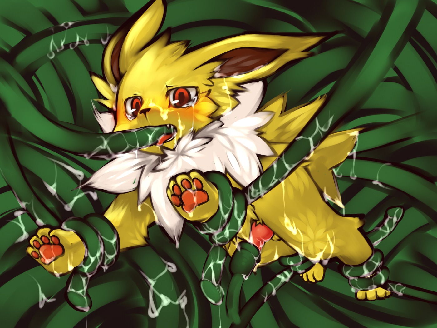 4:3 balls bodily_fluids cum digitigrade e621 eeveelution erection feral forced generation_1_pokemon genital_fluids genitals jolteon knot kosian male nintendo nude penis pokemon pokemon_(species) quadruped rape red_eyes sex solo tentacle_rape tentacle_sex tentacles tentacles_everywhere tongue