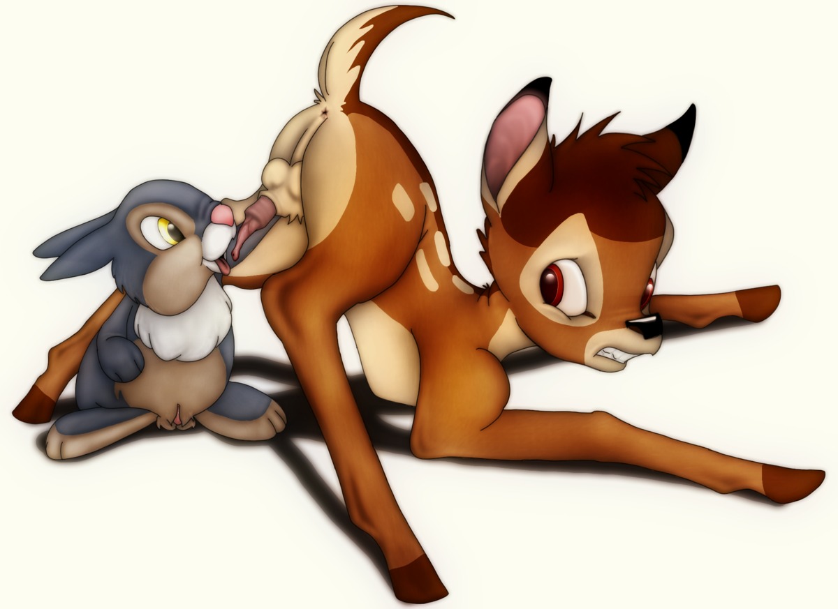 atlas balls bambi_(character) bambi_(film) bunny deer disney fellatio feral fur furry gay male male_only multiple_males oral penis rabbit rule34 size_difference testicles thumper yaoi