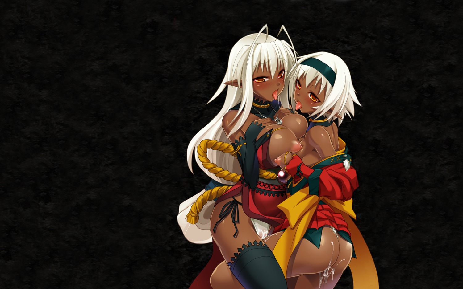 2girls ass breasts cum elf female kouki_kuu long_hair multiple_females multiple_girls nidaime_muramasa nitroplus orange_eyes panties rule34 sandaime_muramasa short_hair soukou_akki_muramasa thighhighs underwear white_hair yuri