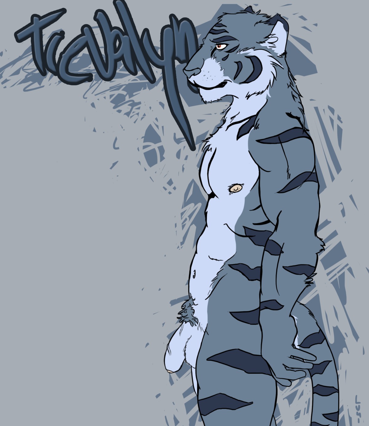1boy anthro feline foreskin fur furry hi_res lumi_(artist) male male_only monochrome nude penis pose rule34 solo tiger trevalyn uncircumcised uncut