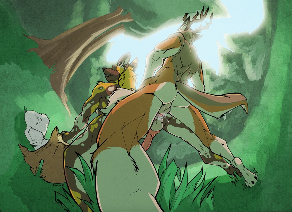 african_wild_dog all_fours anal anal_penetration animal_genitalia animal_penis anthro anthro_on_anthro artist_collaboration backsack balls bodily_fluids butt canid canine canine_genitalia canine_penis canis clamcrusher cum cum_in_ass cum_inside deer detailed_background doggystyle duo e621 erection eyes_closed foreshortening forest from_behind_position fur genital_fluids genitals hybrid interspecies jager keglunek knot low-angle_view male male/male male_penetrated male_penetrating male_penetrating_male mammal nature nude outside penetration penis perspective plant sex tree utunu wolf worm's-eye_view