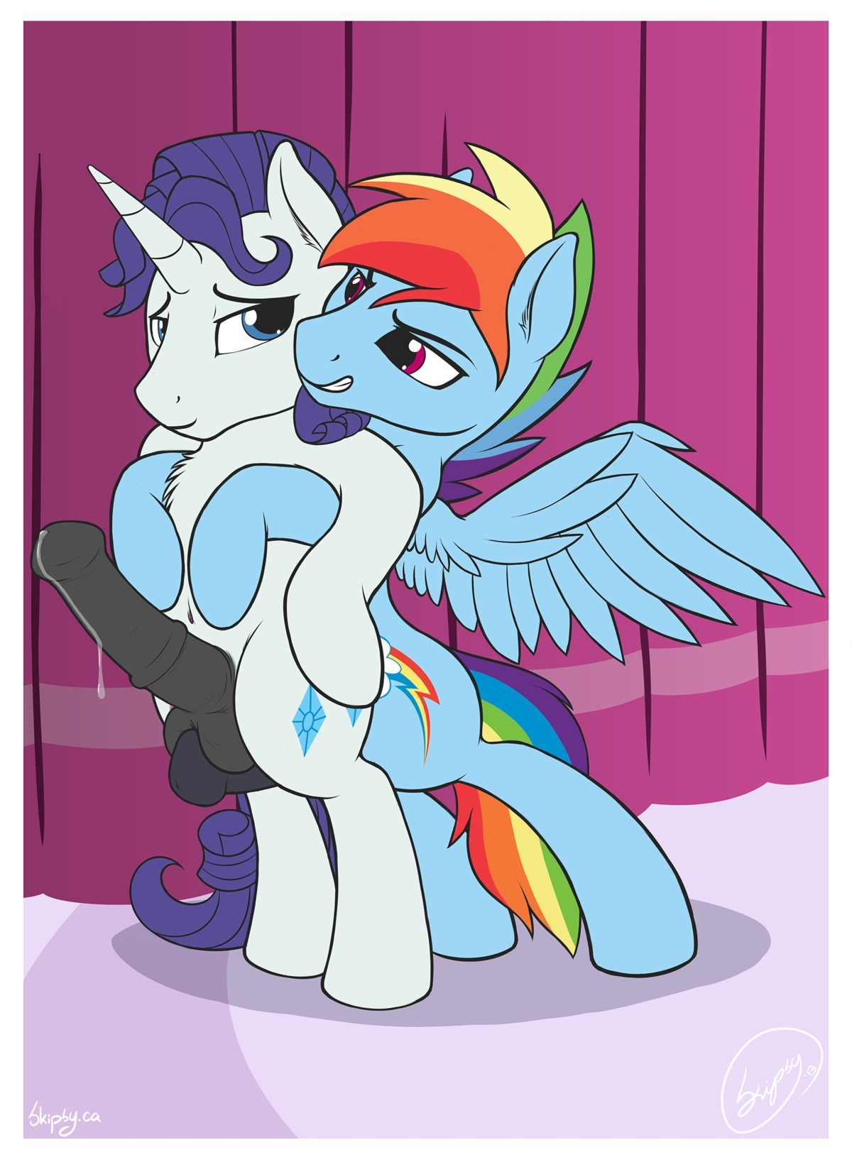 2013 absurd_res animal_genitalia animal_penis balljob balls balls_on_penis big_penis black_penis blue_body blue_feathers blue_fur bodily_fluids crossgender cum cutie_mark duo e621 equid equine equine_genitalia equine_penis erection feathered_wings feathers femboy feral feral_on_feral friendship_is_magic from_behind_position frottage ftm_crossgender fur genital_fluids genitals hair hasbro hi_res horn male male/male mammal multicolored_hair my_little_pony mythological_creature mythological_equine mythology navel nude pegasus penile penis penises_touching rainbow_dash_(mlp) rainbow_hair rarity_(mlp) sex side_view skipsy tail toony unicorn white_body white_fur wings