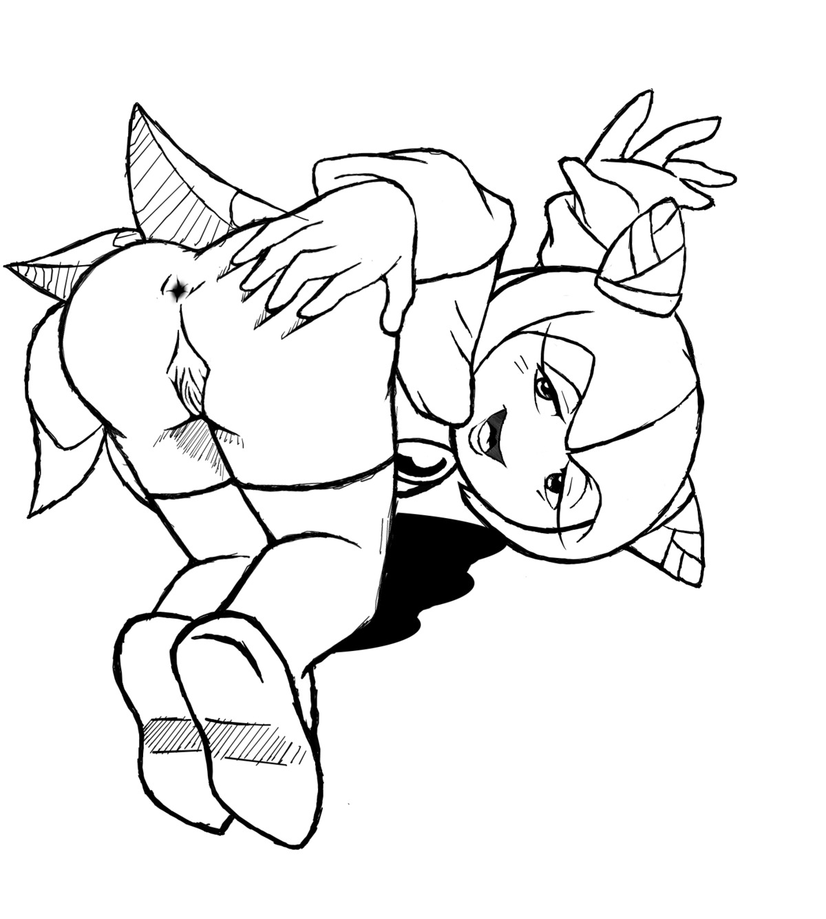 anus bottomless butt clothed clothing cosmo_the_seedrian e621 elemental_creature elemental_humanoid female flora_fauna genitals hi_res humanoid monochrome not_furry plant plant_humanoid presenting presenting_hindquarters seedrian sega solo sonic_the_hedgehog_(series) sonic_x spread_butt spreading unknown_artist vulva