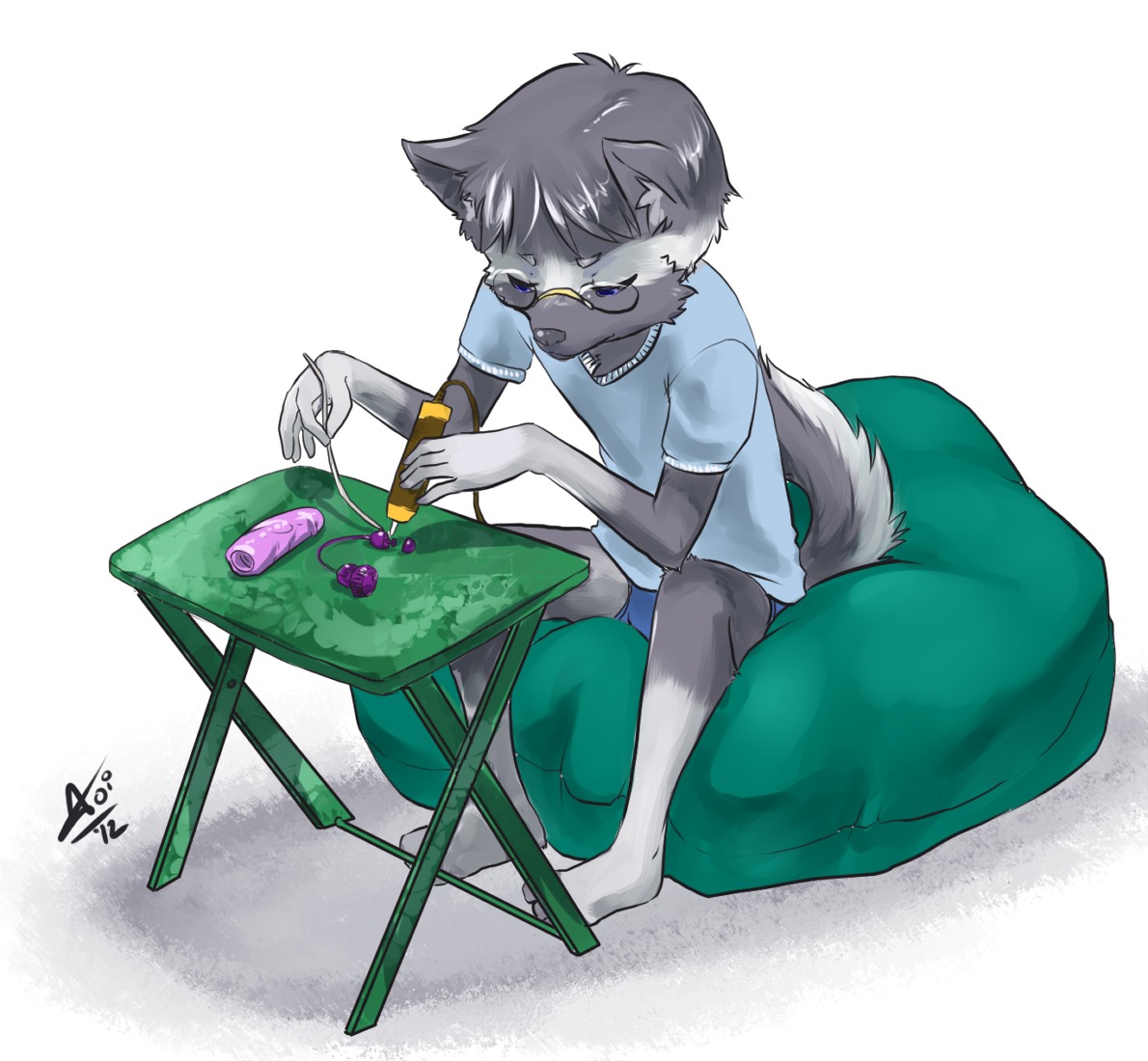 2012 anthro aogami barefoot biped blue_eyes canid canine child clothed clothed_anthro clothed_male clothing derek_(kitaness) dildo e621 eyewear feet glasses male male_anthro mammal paws sex_toy signature simple_background sitting solo tail text thin_calves thin_legs thin_thighs underwear vibrator white_background young young_anthro young_male