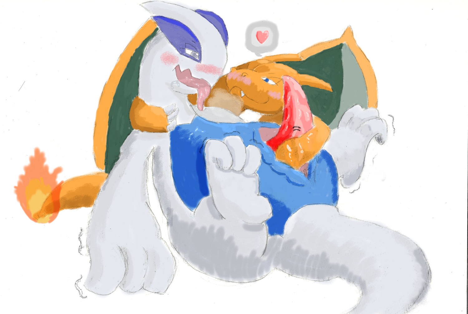 artist_request avian blush charizard color cum feral interspecies legendary_pokemon lugia male nintendo nude penis pokemon pokemon_(species) rule34 scalie tagme tail