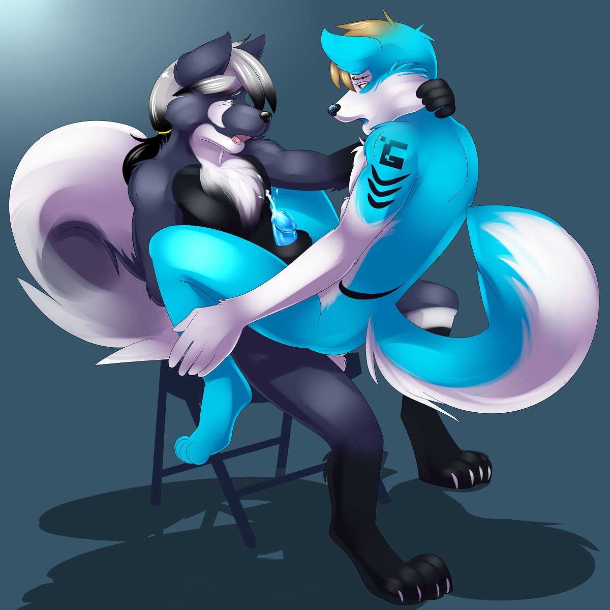 1:1 2014 anal anal_penetration anthro bear blue_penis bodily_fluids canid canine canis chair cum curled_tail destin domestic_dog duo e621 erection eye_contact femboy from_front_position fur furniture genital_fluids genitals giant_panda green_eyes hair handjob hi_res humanoid_genitalia humanoid_penis husky hybrid looking_at_another male male/male male_on_bottom male_on_top male_penetrated male_penetrating male_penetrating_male mammal markings mastery_position nordic_sled_dog nude on_bottom on_top open_mouth orgasm paws penetration penile penis ponytail sex sitting spitz straddling tail teran wolf wwaxyy
